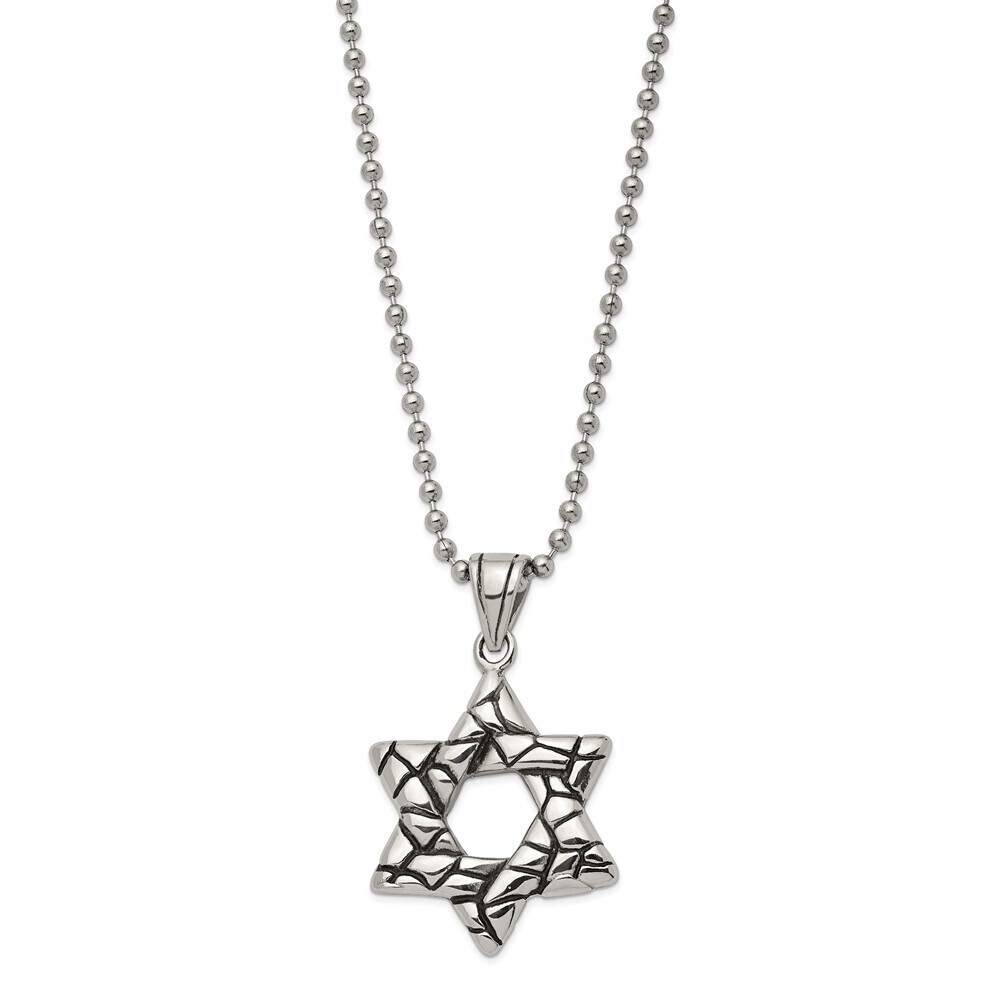 Stainless Steel Antiqued And Polished Star Of David 24in Necklace